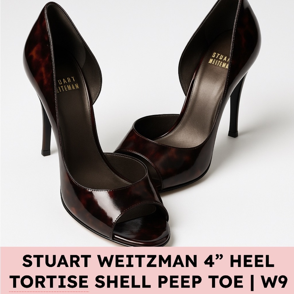 Stuart Weitzman Tortoise Shell Peep Toe Heels